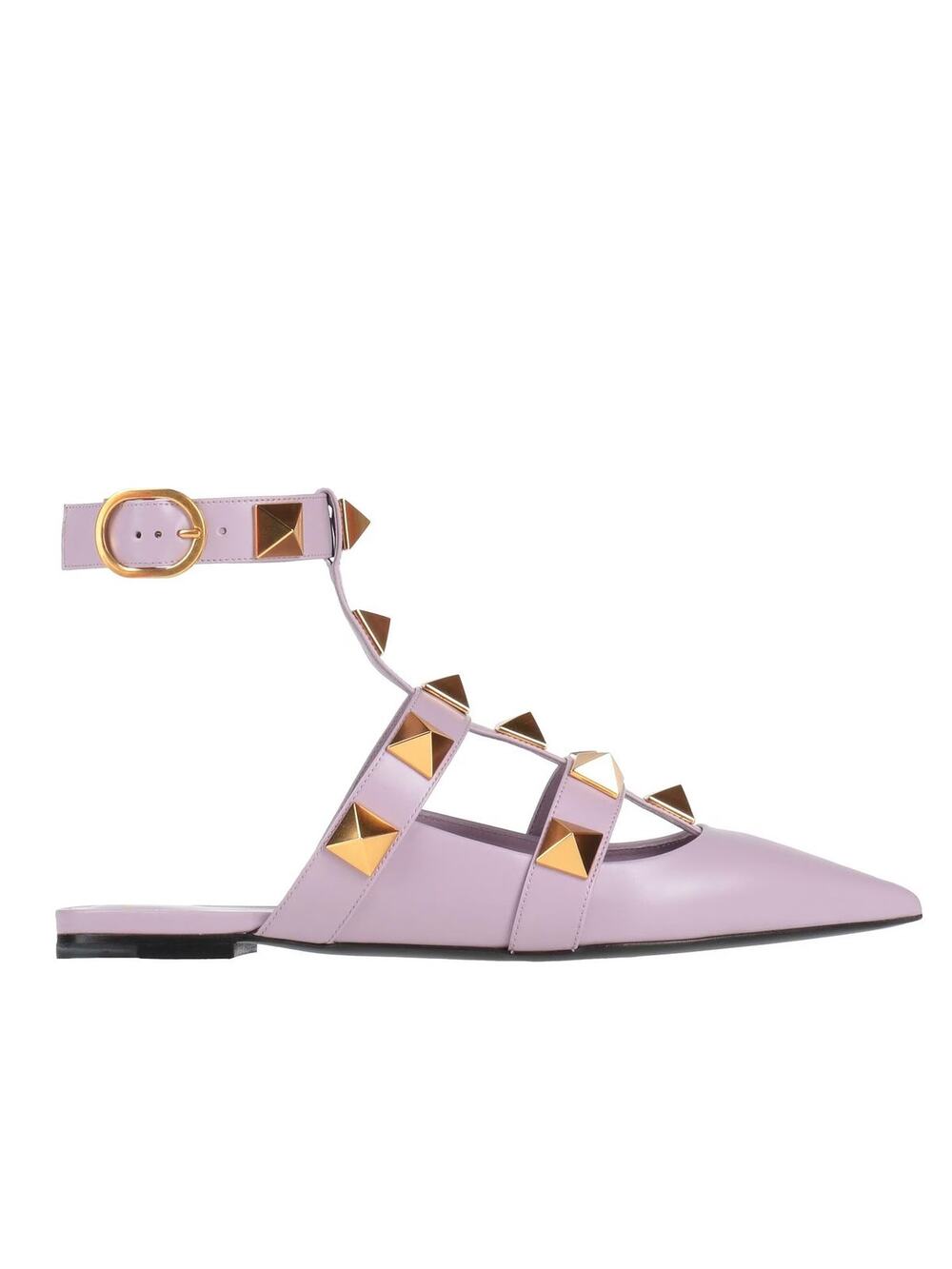 Valentino Garavani Lilac Roman Stud Flat Leather Ankle Strap Gold 35.5